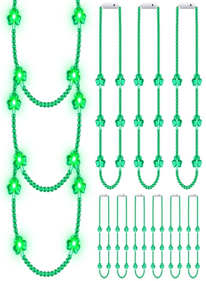 Ecation 12 Pcs LED St Patrick's Day Beads Necklace Colorful Green Light up Bead Necklaces St Patrick's Day Glow Necklace Costumes Accessories for Birthdays Party Favors Supplies (Clover) - Image 1